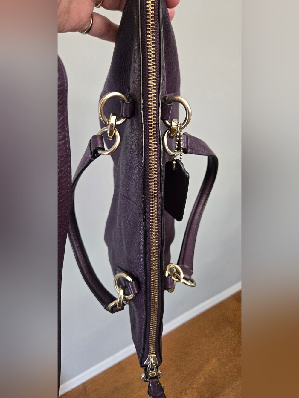 Coach Pebbled Leather Tote Or Crossbody - Deep Plum - Picture 6 of 10